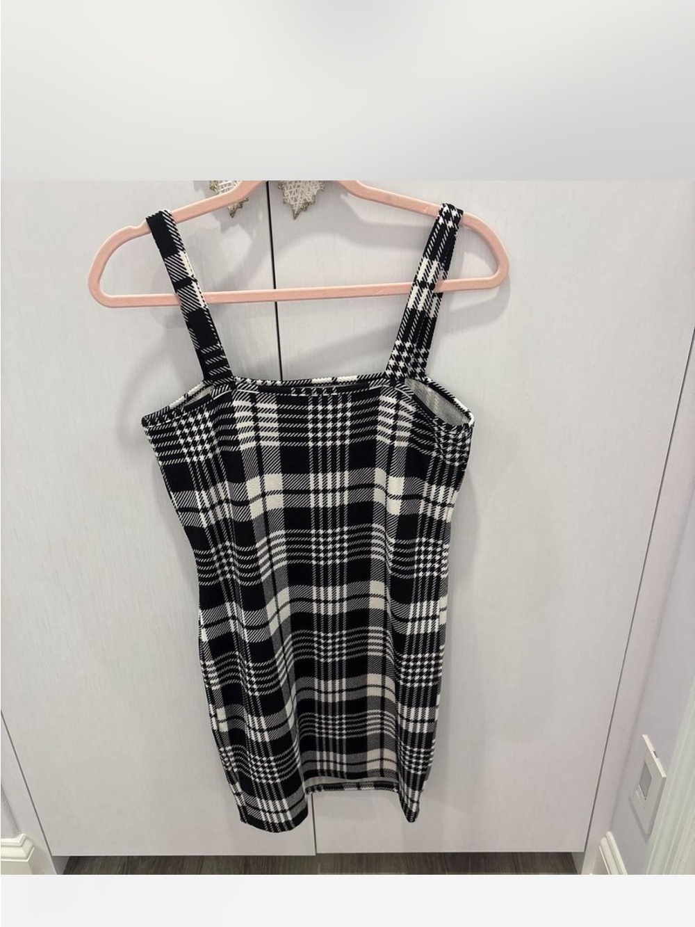 SHEIN Black & White Plaid Square Neck Mini Dress